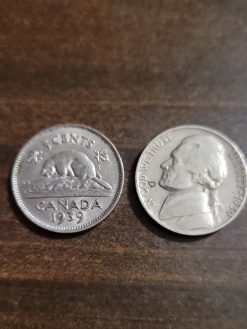Vintage 1939 Canadian/American 5 Cent Coins- Silver Tones